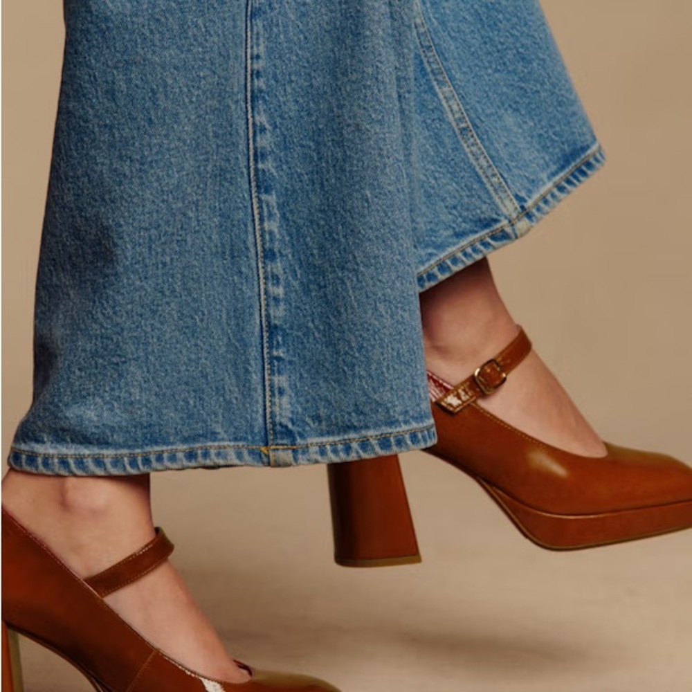 NIB Sezane Georgia Brown Patent Leather Mary Janes Platform Heels Pumps 37